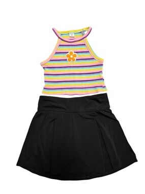 Black Skort with Rainbow Stripe Flower Tank Size 7